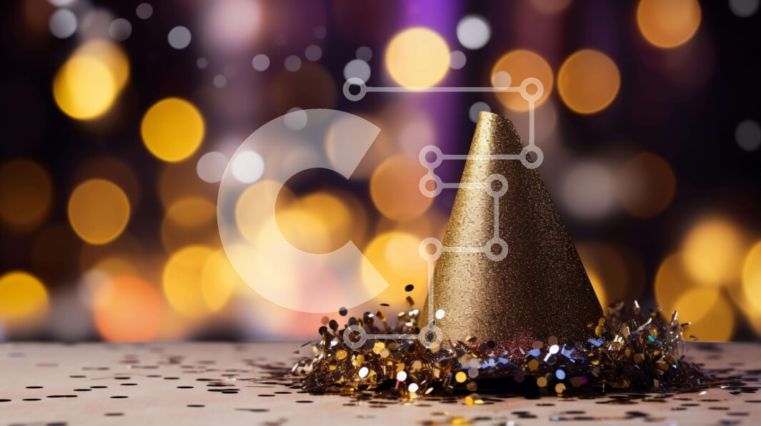 Intra Συλλεκτικό Ξύλινο Παζλ Plywood  4mm - Χρυσό καπέλο πάρτι με κομφετί σε φόντο φώτα Bokeh Σε Ξύλινο Κουτί - Διαστάσεις: 10x10 cm – 25 κομμάτια