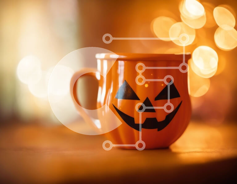 Intra Συλλεκτικό Ξύλινο Παζλ Plywood  4mm - Πορτοκαλί κούπα καφέ προσώπου κολοκύθας για την εορταστική περίοδο Σε Ξύλινο Κουτί - Διαστάσεις Puzzle: 10x10 cm – 25 κομμάτια