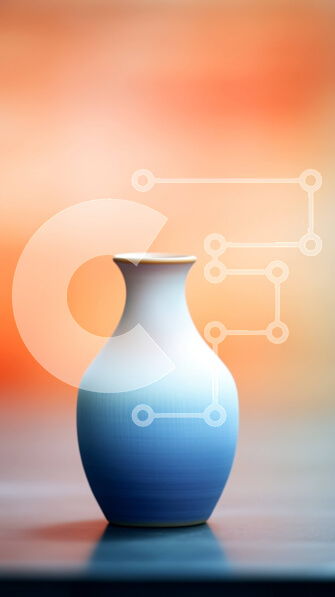 Intra Συλλεκτικό Ξύλινο Παζλ Plywood  4mm - Μπλε και πορτοκαλί βάζο στο τραπέζι με πορτοκαλί και μπλε φόντο Σε Ξύλινο Κουτί - Διαστάσεις: 10x10 cm – 25 κομμάτια