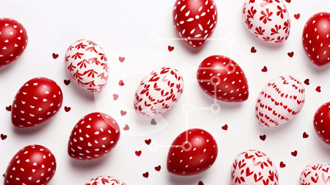 Intra Συλλεκτικό Ξύλινο Παζλ Plywood  4mm - Κόκκινα και λευκά πασχαλινά αυγά με σχέδια καρδιά Σε Ξύλινο Κουτί - Διαστάσεις: 10x10 cm – 25 κομμάτια