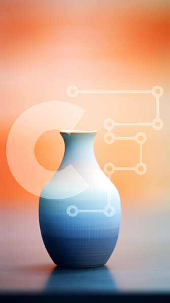 Intra Συλλεκτικό Ξύλινο Παζλ Plywood  4mm - Μπλε και πορτοκαλί βάζο στο τραπέζι με πορτοκαλί και μπλε φόντο Σε Ξύλινο Κουτί - Διαστάσεις: 10x10 cm – 25 κομμάτια