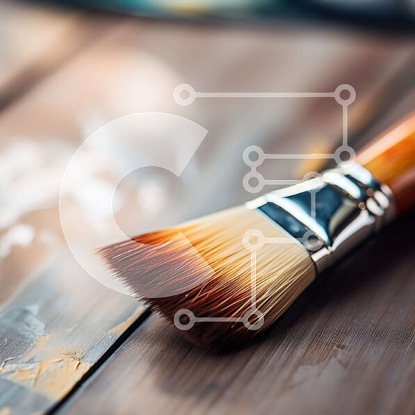 Intra Συλλεκτικό Ξύλινο Παζλ Plywood  4mm - Πινέλο ζωγραφικής σε Vintage ξύλινο τραπέζι Σε Ξύλινο Κουτί - Διαστάσεις Puzzle: 10x10 cm – 25 κομμάτια