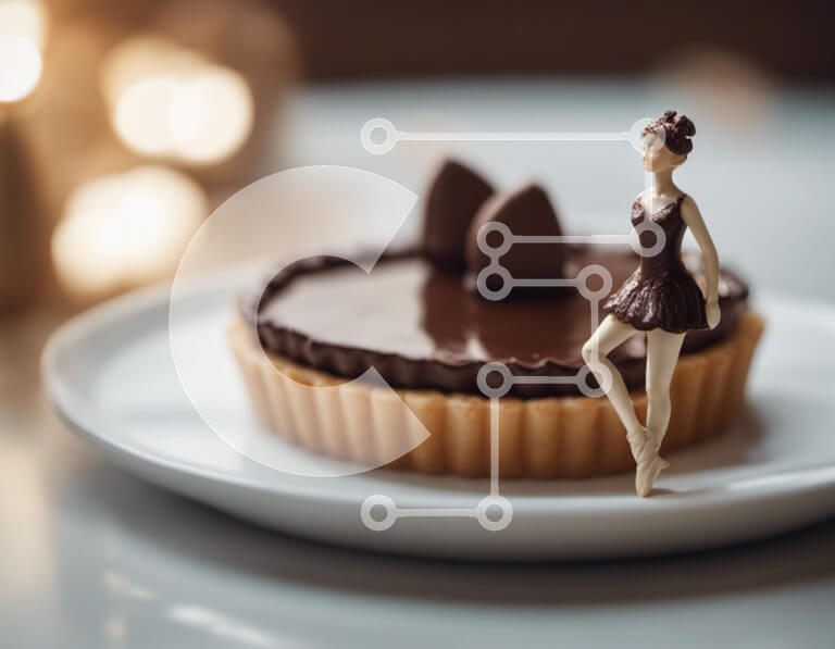 Σετ των 2 Intra Συλλεκτικό Ξύλινο Παζλ Plywood  4mm - Μινιατούρα φιγούρα μπαλαρίνας σε περίτεχνα διακοσμημένο κέικ σοκολάτας Σε Ξύλινο Κουτί - Διαστάσεις: 10x10 cm – 25 κομμάτια