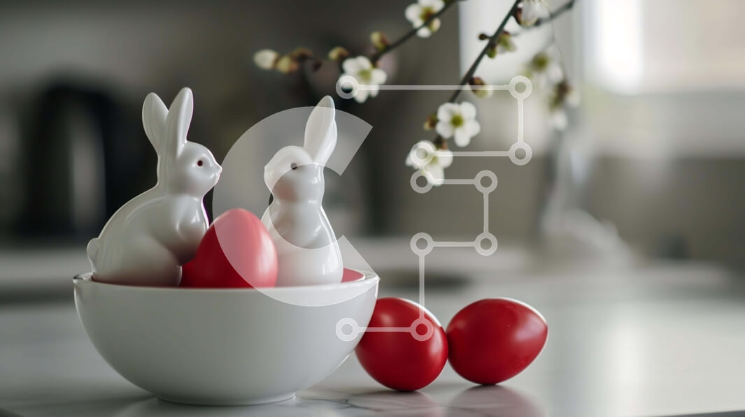 Intra Συλλεκτικό Ξύλινο Παζλ Plywood  4mm - Πασχαλινά λαγουδάκια και αυγά σε λευκό μπολ Σε Ξύλινο Κουτί - Διαστάσεις: 10x10 cm – 25 κομμάτια