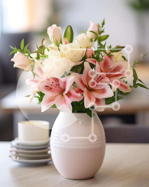 Σετ των 2 Intra Συλλεκτικό Ξύλινο Παζλ Plywood  4mm - Λευκό βάζο με ροζ και λευκά λουλούδια σε ξύλινο τραπέζι Σε Ξύλινο Κουτί - Διαστάσεις: 10x10 cm – 25 κομμάτια