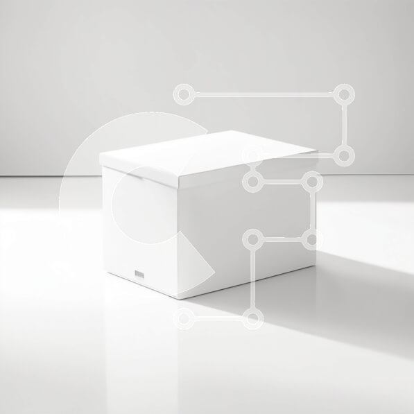 Intra Συλλεκτικό Ξύλινο Παζλ Plywood  4mm - Λευκό χάρτινο κουτί με ετικέτα σε λευκή επιφάνεια - Φωτογραφία Αρχείου Σε Ξύλινο Κουτί - Διαστάσεις Puzzle: 10x10 cm – 25 κομμάτια