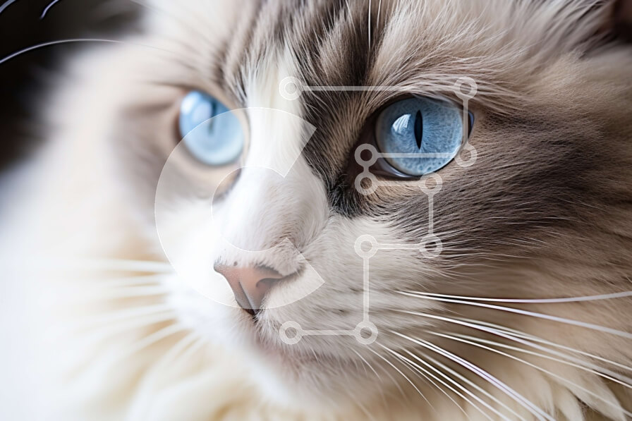 Σετ των 2 Intra Συλλεκτικό Ξύλινο Παζλ Plywood  4mm - Κοντινό πλάνο του προσώπου μιας γάτας με λευκή και γκρίζα γούνα Σε Ξύλινο Κουτί - Διαστάσεις: 10x10 cm – 25 κομμάτια