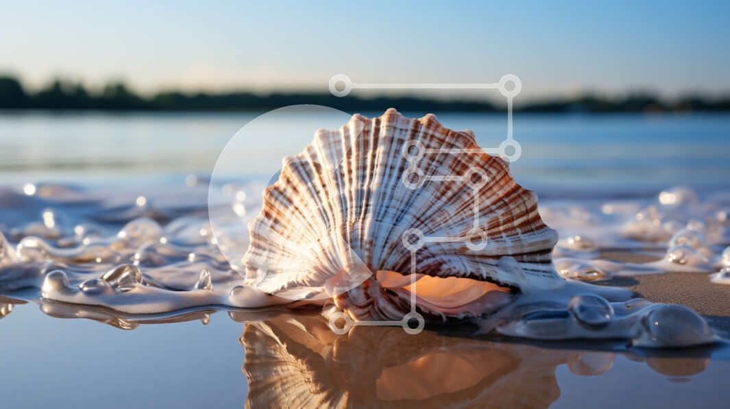 Intra Συλλεκτικό Ξύλινο Παζλ Plywood  4mm - Όμορφη εικόνα ενός κοχυλιού στην άμμο στην άκρη του νερού Σε Ξύλινο Κουτί - Διαστάσεις: 10x10 cm – 25 κομμάτια