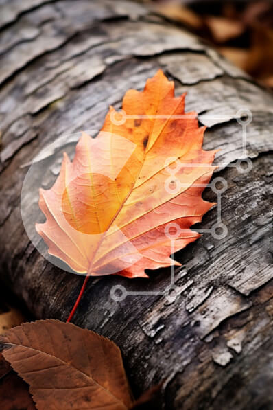 Σετ των 2 Intra Συλλεκτικό Ξύλινο Παζλ Plywood  4mm - Μονό φύλλο πορτοκαλιού σε κορμό δέντρου καλυμμένο με πεσμένα φύλλα Σε Ξύλινο Κουτί - Διαστάσεις: 10x10 cm – 25 κομμάτια