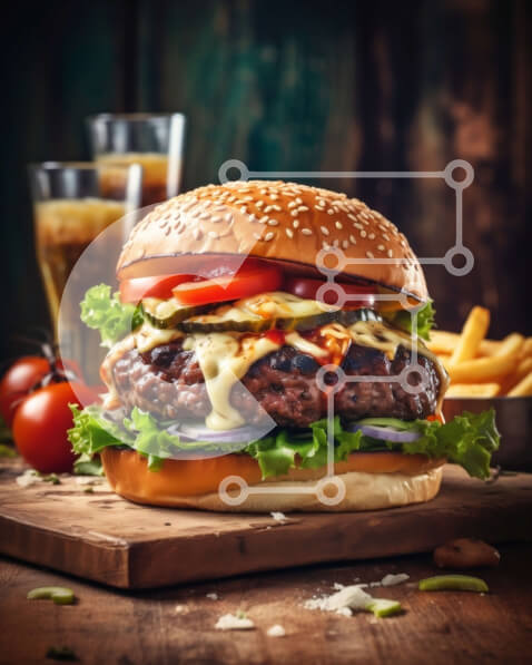 Σετ των 2 Intra Συλλεκτικό Ξύλινο Παζλ Plywood  4mm - Γλυκιά εικόνα ενός Cheeseburger με μαρούλι, ντομάτα και τηγανιτές πατάτες Σε Ξύλινο Κουτί - Διαστάσεις: 10x10 cm – 25 κομμάτια