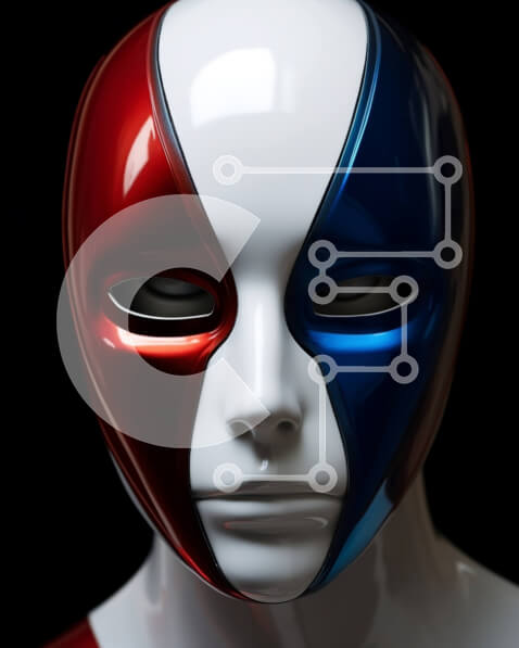 Intra Συλλεκτικό Ξύλινο Παζλ Plywood  4mm - Μανεκέν με κόκκινη, λευκή και μπλε μάσκα Σε Ξύλινο Κουτί - Διαστάσεις Puzzle: 10x10 cm – 25 κομμάτια