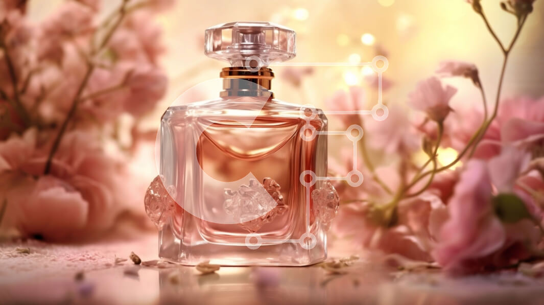 Intra Συλλεκτικό Ξύλινο Παζλ Plywood  4mm - Κομψή φωτογραφία του μπουκαλιού αρώματος Chanel No. 5 με ροζ λουλούδια Σε Ξύλινο Κουτί - Διαστάσεις Puzzle: 10x10 cm – 25 κομμάτια