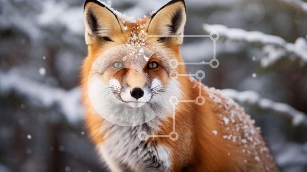 Intra Συλλεκτικό Ξύλινο Παζλ Plywood  4mm - Κόκκινη αλεπού που στέκεται στο χιονισμένο τοπίο Σε Ξύλινο Κουτί - Διαστάσεις: 10x10 cm – 25 κομμάτια