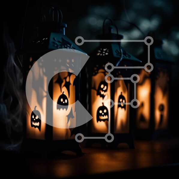 Intra Συλλεκτικό Ξύλινο Παζλ Plywood  4mm - Τρομακτικό ντεκόρ για το Halloween: Κρεμαστά φανάρια κολοκύθας φαντασμάτων Σε Ξύλινο Κουτί - Διαστάσεις: 10x10 cm – 25 κομμάτια