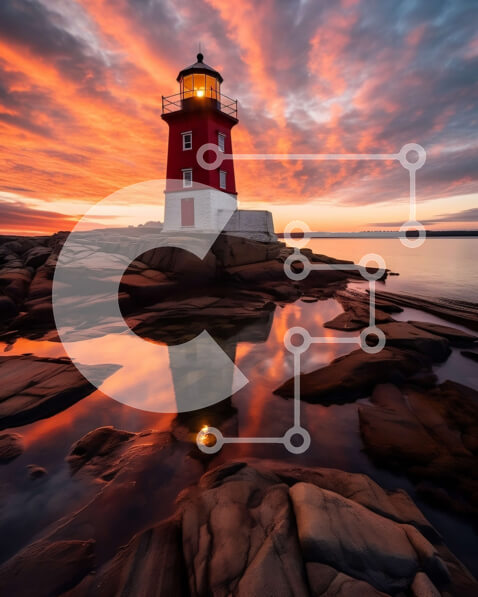 Σετ των 2 Intra Συλλεκτικό Ξύλινο Παζλ Plywood  4mm - Όμορφη εικόνα ενός κόκκινου φάρου σε μια βραχώδη ακτή στο ηλιοβασίλεμα Σε Ξύλινο Κουτί - Διαστάσεις: 10x10 cm – 25 κομμάτια