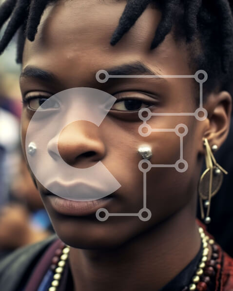 Intra Συλλεκτικό Ξύλινο Παζλ Plywood  4mm - Κομψό και νευρικό πορτρέτο ενός νεαρού μαύρου άνδρα με dreadlocks και τρυπήματα Σε Ξύλινο Κουτί - Διαστάσεις Puzzle: 10x10 cm – 25 κομμάτια