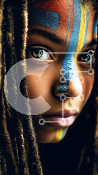 Intra Συλλεκτικό Ξύλινο Παζλ Plywood  4mm - Εκπληκτική εικόνα μιας γυναίκας με πολύχρωμη μπογιά προσώπου και dreadlocks Σε Ξύλινο Κουτί - Διαστάσεις Puzzle: 10x10 cm – 25 κομμάτια