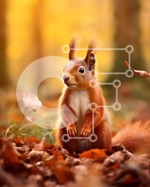 Σετ των 2 Intra Συλλεκτικό Ξύλινο Παζλ Plywood  4mm - Αξιολάτρευτη εικόνα ενός κόκκινου σκίουρου σε ένα σωρό από φθινοπωρινά φύλλα Σε Ξύλινο Κουτί - Διαστάσεις: 10x10 cm – 25 κομμάτια