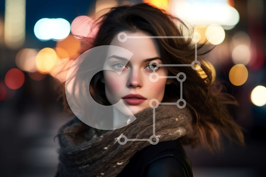 Intra Συλλεκτικό Ξύλινο Παζλ Plywood  4mm - Κομψή νεαρή γυναίκα που στέκεται στην οδό της πόλης τη νύχτα Σε Ξύλινο Κουτί - Διαστάσεις Puzzle: 10x10 cm – 25 κομμάτια