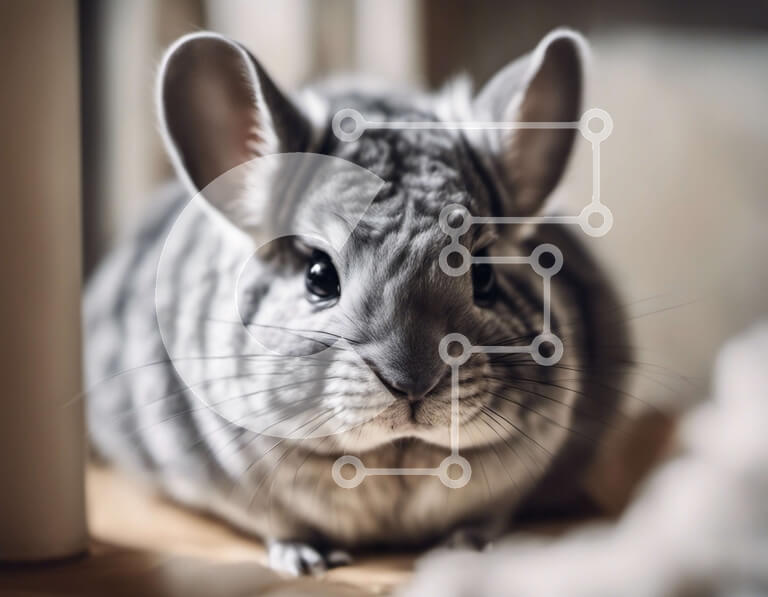 Σετ των 2 Intra Συλλεκτικό Ξύλινο Παζλ Plywood  4mm - Το περίεργο τσιντσιλά κοιτάζει επίμονα κάτι στη γωνία του δωματίου Σε Ξύλινο Κουτί - Διαστάσεις: 10x10 cm – 25 κομμάτια