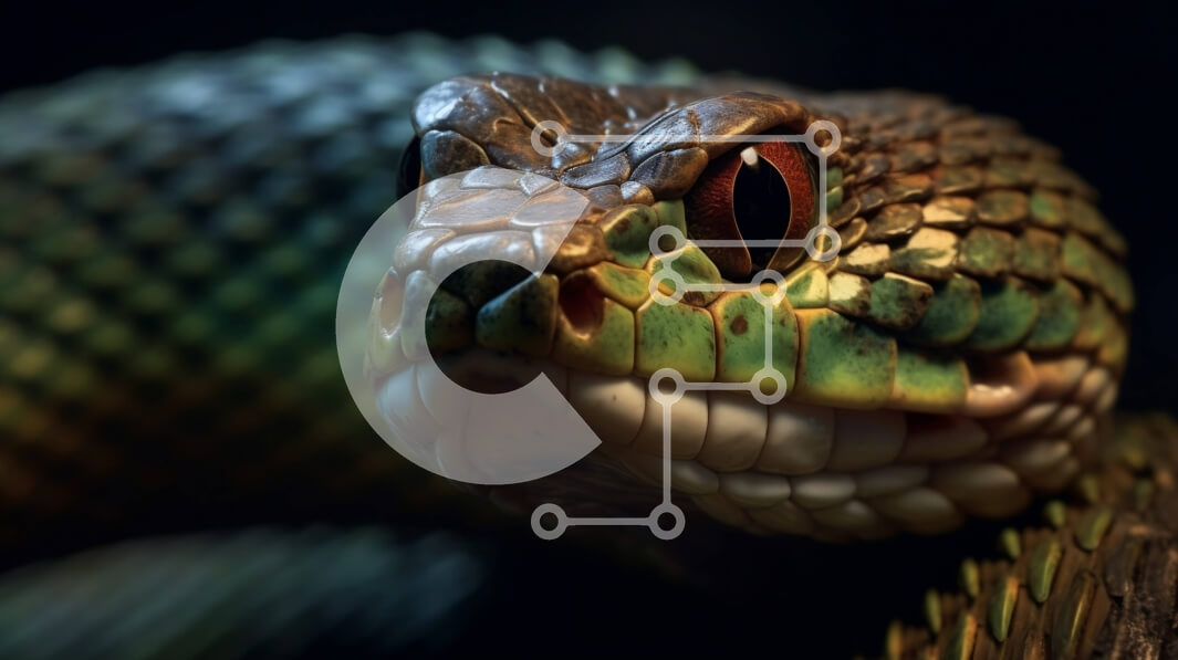 Σετ των 2 Intra Συλλεκτικό Ξύλινο Παζλ Plywood  4mm - Έντονη και λεπτομερής κοντινή πλάνο του κεφαλιού και των κυνόδοντων ενός φιδιού Σε Ξύλινο Κουτί - Διαστάσεις: 10x10 cm – 25 κομμάτια