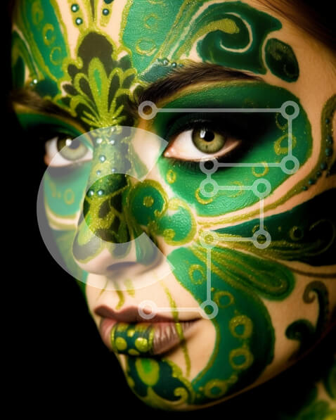 Intra Συλλεκτικό Ξύλινο Παζλ Plywood  4mm - Πράσινη μπογιά προσώπου και μαύρη στολή - Φωτογραφία ομορφιάς και μόδας Σε Ξύλινο Κουτί - Διαστάσεις Puzzle: 10x10 cm – 25 κομμάτια