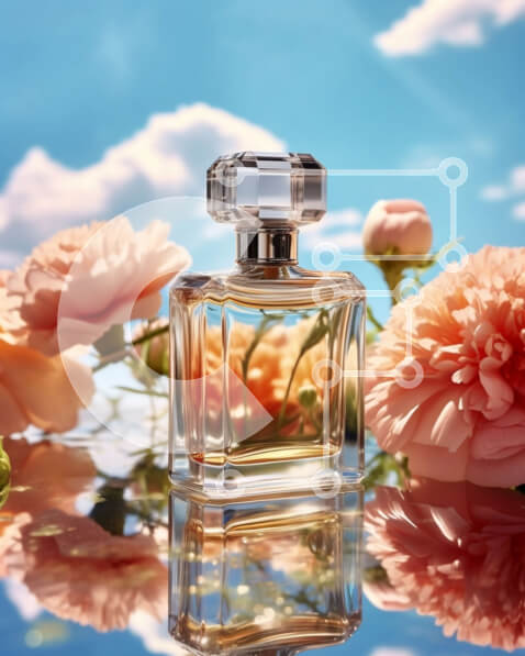 Intra Συλλεκτικό Ξύλινο Παζλ Plywood  4mm - Όμορφη εικόνα του ροζ μπουκαλιού αρώματος με τριαντάφυλλα Σε Ξύλινο Κουτί - Διαστάσεις Puzzle: 10x10 cm – 25 κομμάτια