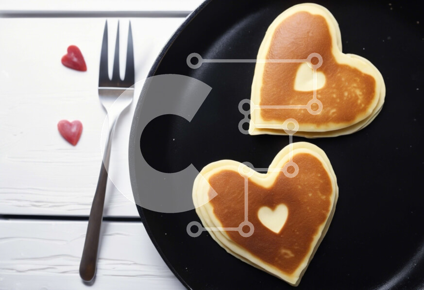 Σετ των 2 Intra Συλλεκτικό Ξύλινο Παζλ Plywood  4mm - Τηγανίτες σε σχήμα καρδιάς σε μαύρο πιάτο για την ημέρα του Αγίου Βαλεντίνου Σε Ξύλινο Κουτί - Διαστάσεις: 10x10 cm – 25 κομμάτια