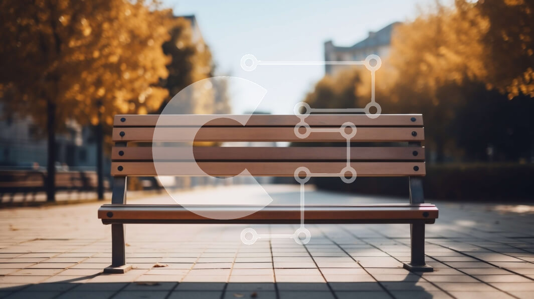 Intra Συλλεκτικό Ξύλινο Παζλ Plywood  4mm - Άδειος ξύλινος πάγκος σε ένα λιθόστρωτο μονοπάτι στη μέση ενός δρόμου της πόλης Σε Ξύλινο Κουτί - Διαστάσεις Puzzle: 10x10 cm – 25 κομμάτια