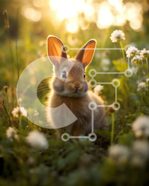 Σετ των 2 Intra Συλλεκτικό Ξύλινο Παζλ Plywood  4mm - Αξιολάτρευτη εικόνα ενός μικρού καφέ κουνελιού σε ένα χωράφι με λευκά λουλούδια στο ηλιοβασίλεμα Σε Ξύλινο Κουτί - Διαστάσεις: 10x10 cm – 25 κομμάτια