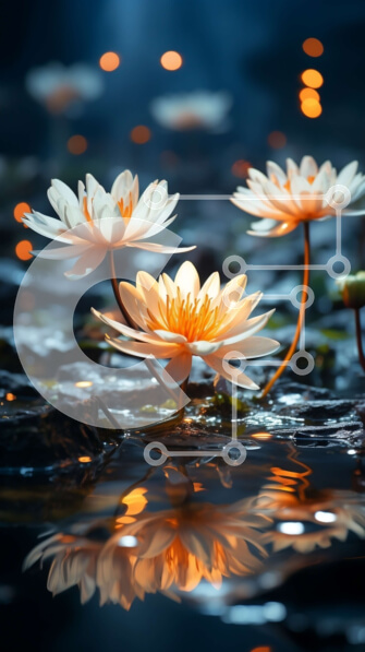 Σετ των 2 Intra Συλλεκτικό Ξύλινο Παζλ Plywood  4mm - Ειρηνική και γαλήνια εικόνα λευκών νούφαρων σε ακίνητο νερό Σε Ξύλινο Κουτί - Διαστάσεις: 10x10 cm – 25 κομμάτια