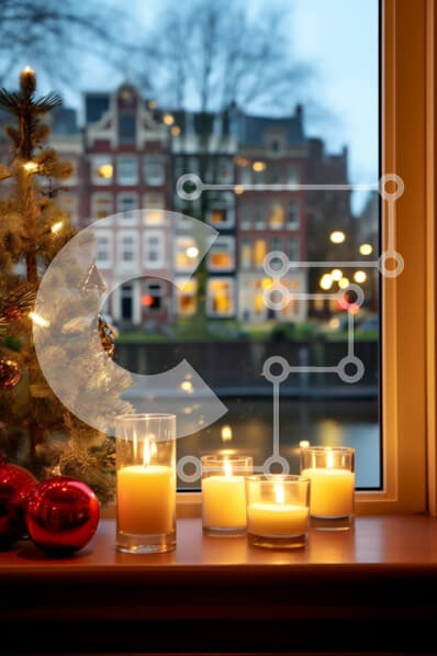 Intra Συλλεκτικό Ξύλινο Παζλ Plywood  4mm - Χριστουγεννιάτικη διακόσμηση περβάζι παραθύρου με κεριά και στολισμένο δέντρο Σε Ξύλινο Κουτί - Διαστάσεις: 10x10 cm – 25 κομμάτια