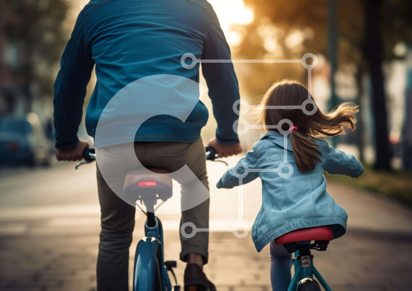 Intra Συλλεκτικό Ξύλινο Παζλ Plywood  4mm - Πατέρας και κόρη κάνουν ποδήλατα στο δρόμο Σε Ξύλινο Κουτί - Διαστάσεις Puzzle: 10x10 cm – 25 κομμάτια