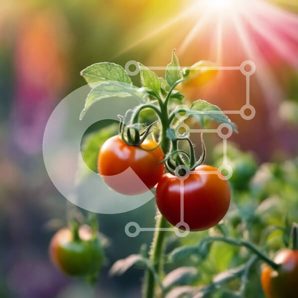 Intra Συλλεκτικό Ξύλινο Παζλ Plywood  4mm - Ώριμες κόκκινες ντομάτες σε ένα φυτό σε έναν κήπο Σε Ξύλινο Κουτί - Διαστάσεις: 10x10 cm – 25 κομμάτια