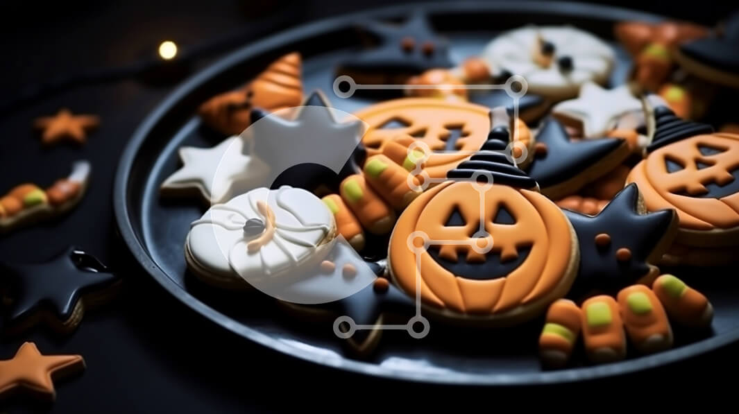 Σετ των 2 Intra Συλλεκτικό Ξύλινο Παζλ Plywood  4mm - Μπισκότα με θέμα το Halloween σε πορτοκαλί φόντο Σε Ξύλινο Κουτί - Διαστάσεις: 10x10 cm – 25 κομμάτια