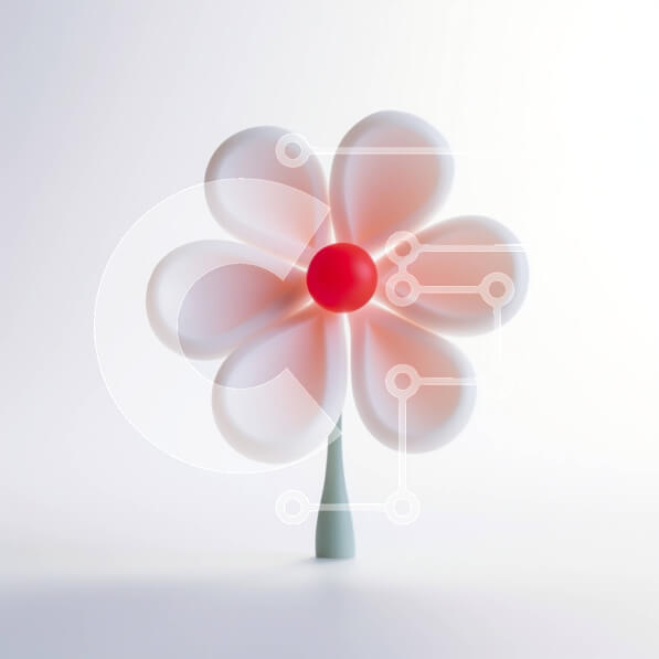 Intra Συλλεκτικό Ξύλινο Παζλ Plywood  4mm - Λευκό πλαστικό λουλούδι με κόκκινη μπάλα σε λευκό φόντο Σε Ξύλινο Κουτί - Διαστάσεις Puzzle: 10x10 cm – 25 κομμάτια