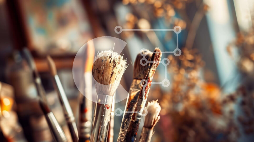 Intra Συλλεκτικό Ξύλινο Παζλ Plywood  4mm - Ποικιλία από πινέλα ζωγραφικής σε ένα στούντιο τέχνης Σε Ξύλινο Κουτί - Διαστάσεις Puzzle: 10x10 cm – 25 κομμάτια