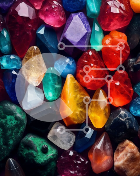 Intra Συλλεκτικό Ξύλινο Παζλ Plywood  4mm - Κοντινή εικόνα πολύχρωμων πολύτιμων λίθων σε μαύρο φόντο Σε Ξύλινο Κουτί - Διαστάσεις Puzzle: 10x10 cm – 25 κομμάτια