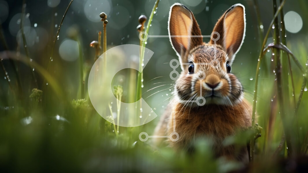 Σετ των 2 Intra Συλλεκτικό Ξύλινο Παζλ Plywood  4mm - Καφέ λαγουδάκι που κάθεται στο γρασίδι και κοιτάζει την κάμερα Σε Ξύλινο Κουτί - Διαστάσεις: 10x10 cm – 25 κομμάτια