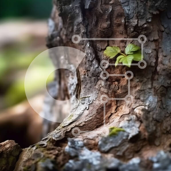 Intra Συλλεκτικό Ξύλινο Παζλ Plywood  4mm - Κοντινό πλάνο ενός μικρού φυτού που αναπτύσσεται σε ένα φλοιό δέντρου Σε Ξύλινο Κουτί - Διαστάσεις: 10x10 cm – 25 κομμάτια