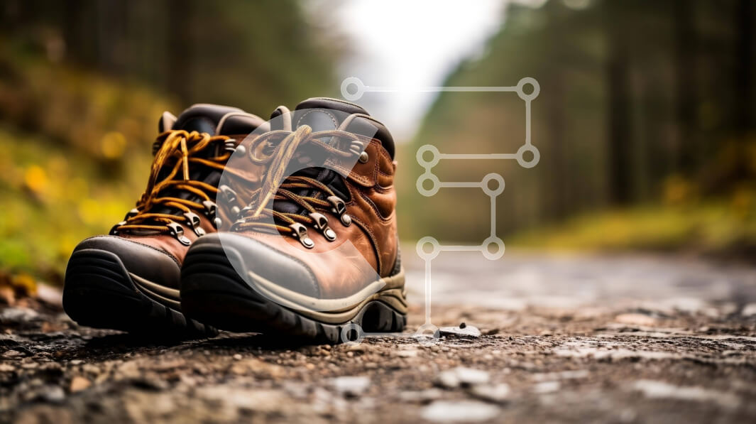 Intra Συλλεκτικό Ξύλινο Παζλ Plywood  4mm - Καφέ μπότες πεζοπορίας σε δασικό μονοπάτι Σε Ξύλινο Κουτί - Διαστάσεις: 10x10 cm – 25 κομμάτια