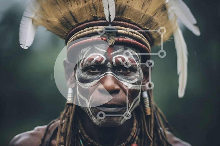 Intra Συλλεκτικό Ξύλινο Παζλ Plywood  4mm - Σοβαρός ιθαγενής Αμερικανός που φορά παραδοσιακή κόμμωση Σε Ξύλινο Κουτί - Διαστάσεις Puzzle: 10x10 cm – 25 κομμάτια