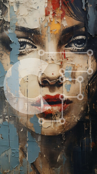 Intra Συλλεκτικό Ξύλινο Παζλ Plywood  4mm - Φθαρμένη και ξεπερασμένη ομορφιά - Γυναίκα με ξεφλουδισμένη μπογιά στο πρόσωπό της Σε Ξύλινο Κουτί - Διαστάσεις Puzzle: 10x10 cm – 25 κομμάτια