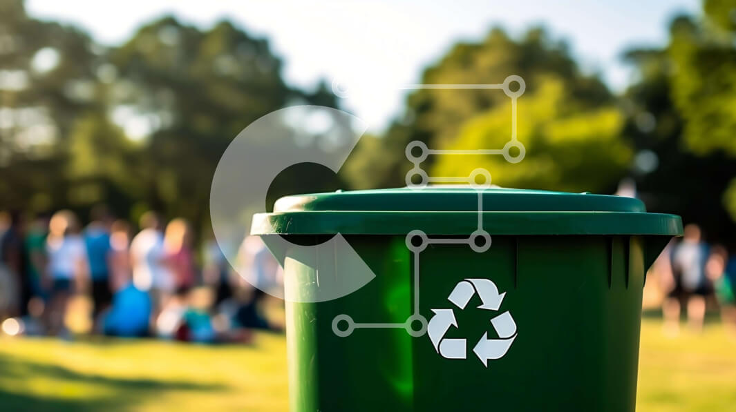 Intra Συλλεκτικό Ξύλινο Παζλ Plywood  4mm - Πράσινος κάδος απορριμμάτων σε ανοιχτό χωράφι με ανθρώπους Σε Ξύλινο Κουτί - Διαστάσεις Puzzle: 10x10 cm – 25 κομμάτια