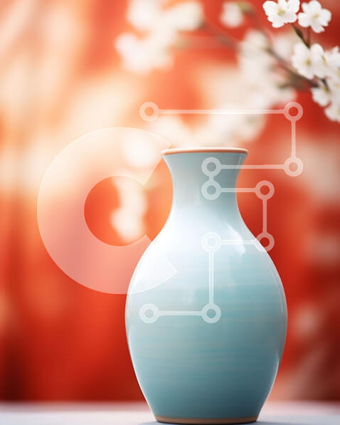 Intra Συλλεκτικό Ξύλινο Παζλ Plywood  4mm - Μπλε βάζο με λευκά λουλούδια σε ένα τραπέζι Σε Ξύλινο Κουτί - Διαστάσεις: 10x10 cm – 25 κομμάτια