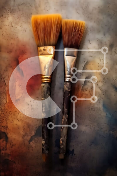 Intra Συλλεκτικό Ξύλινο Παζλ Plywood  4mm - Δύο πινέλα με κίτρινες και μαύρες τρίχες σε υγρή επιφάνεια Σε Ξύλινο Κουτί - Διαστάσεις: 10x10 cm – 25 κομμάτια