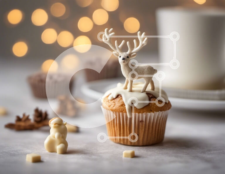 Σετ των 2 Intra Συλλεκτικό Ξύλινο Παζλ Plywood  4mm - Cupcake με γιορτινό θέμα με ειδώλια ελαφιών Σε Ξύλινο Κουτί - Διαστάσεις: 10x10 cm – 25 κομμάτια