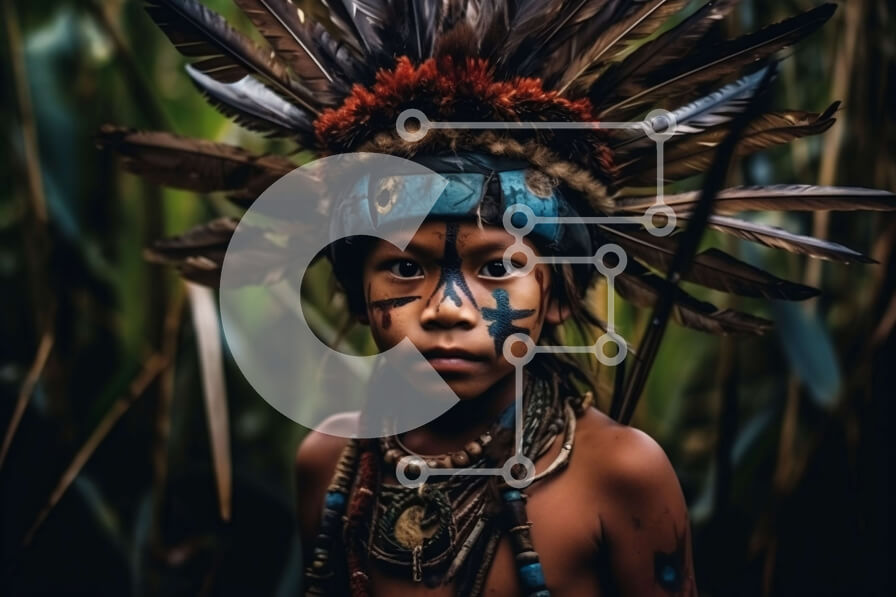 Intra Συλλεκτικό Ξύλινο Παζλ Plywood  4mm - Σοβαρό πορτρέτο νεαρού αυτόχθονου αγοριού με παραδοσιακή ενδυμασία Σε Ξύλινο Κουτί - Διαστάσεις Puzzle: 10x10 cm – 25 κομμάτια