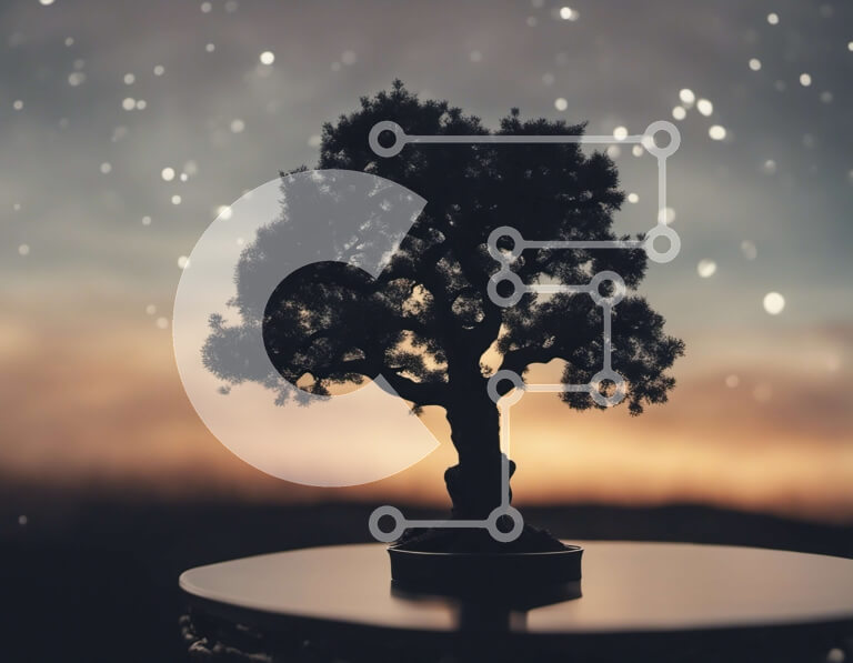 Intra Συλλεκτικό Ξύλινο Παζλ Plywood  4mm - Σιλουέτα του δέντρου μπονσάι ενάντια στον νυχτερινό ουρανό Σε Ξύλινο Κουτί - Διαστάσεις: 10x10 cm – 25 κομμάτια