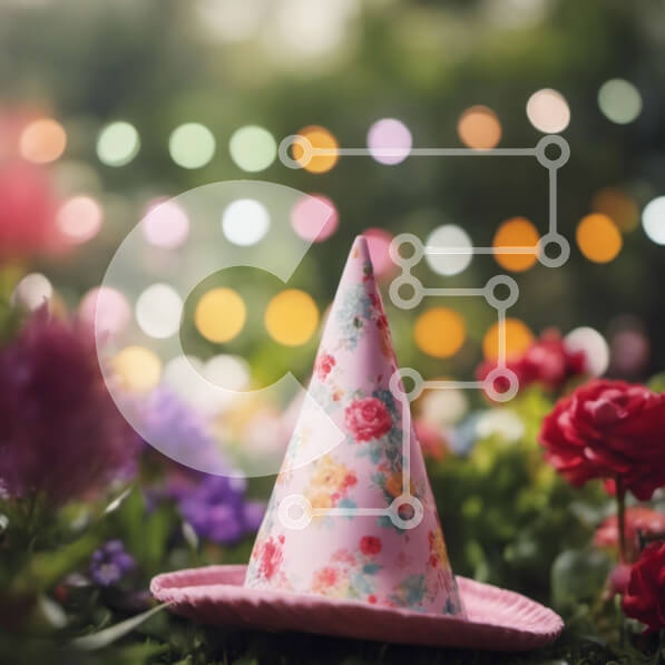 Intra Συλλεκτικό Ξύλινο Παζλ Plywood  4mm - Ροζ καπέλο για πάρτι στο κρεβάτι των λουλουδιών Σε Ξύλινο Κουτί - Διαστάσεις Puzzle: 10x10 cm – 25 κομμάτια